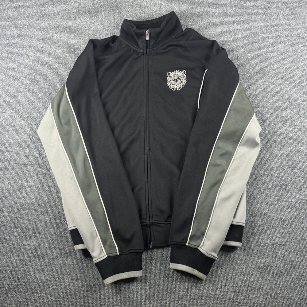 Fox Racing Track Jacket Mens XL Black Full Zip Motocross MX Fleece Logo Y2K